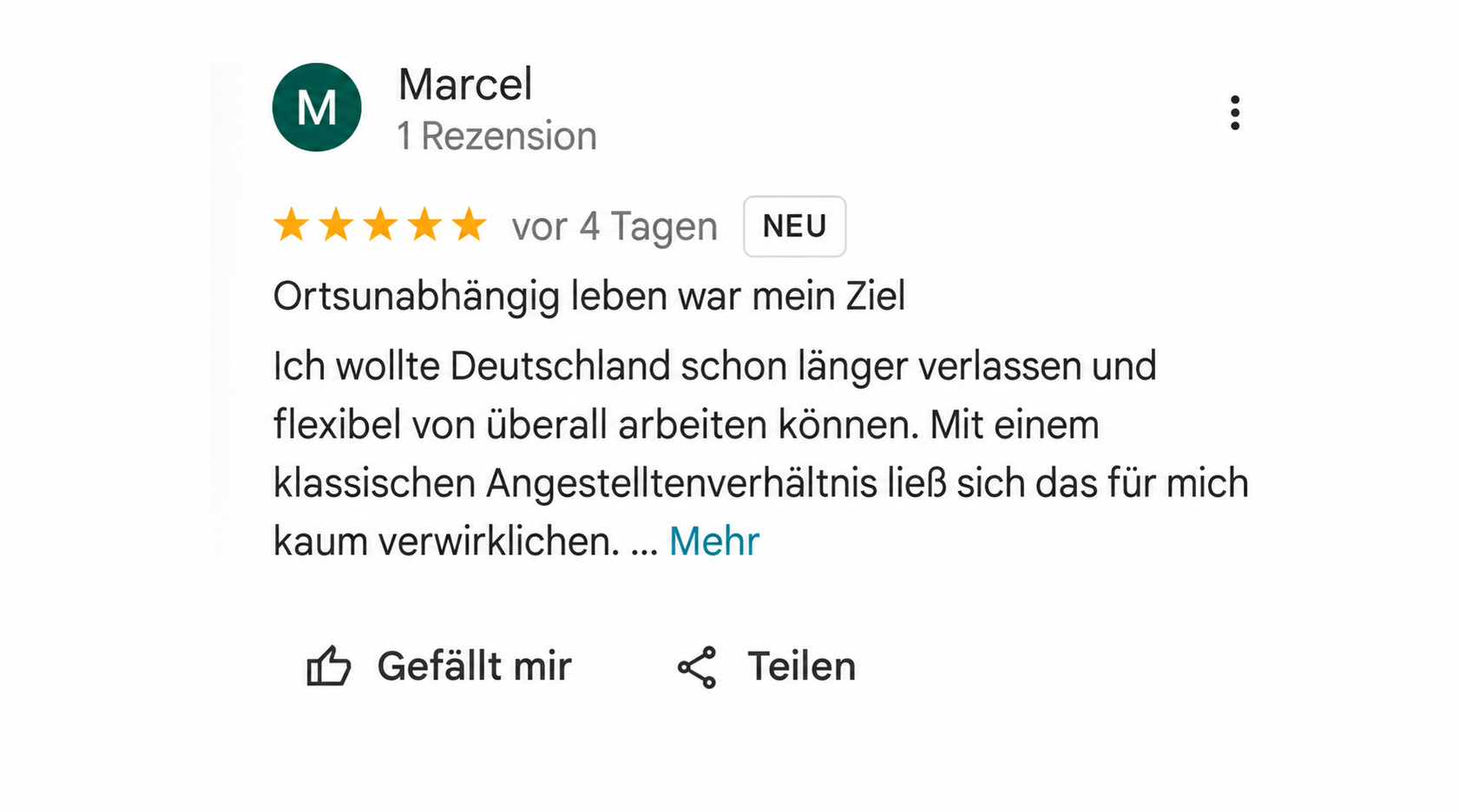 Google Bewertung mit 5 Sternen